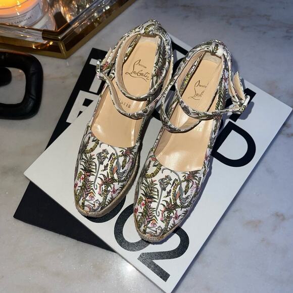 New Christian Louboutin Tropical Jungle Print Espadrille Wedge - Picture 3 of 11